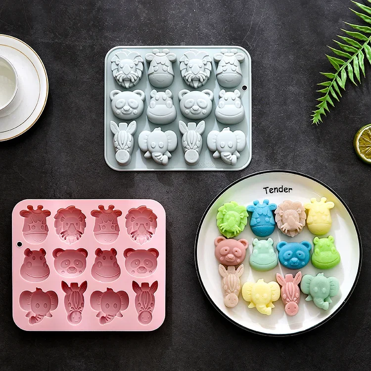 

VERIDIAN 12-Cavity 6 Different Animal Silicone Mold Elephants Hippos Lions Fondant Candy Chocolate Mould Cake Decoration