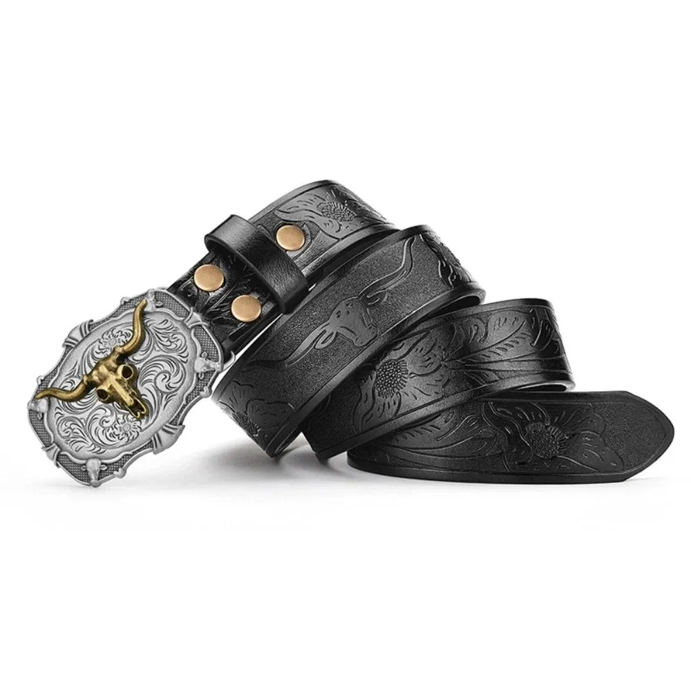 

Cool Handsome PU Material Western Cowboy Belt Embossed Design Alloy Buckle Leather Buckle Belts Cowboy Buckle Belt Men