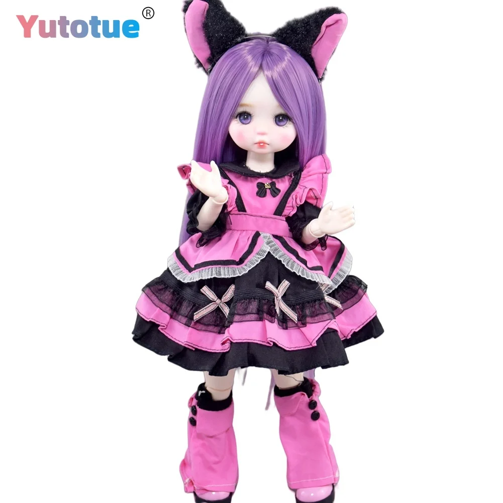 yutotue-12-pollici-di-altezza-ragazza-bambola-giocattolo-corpo-articolare-e-capelli-lisci-viola-vestiti-scarpe-assemblare-completato-trucco-viso-realistico