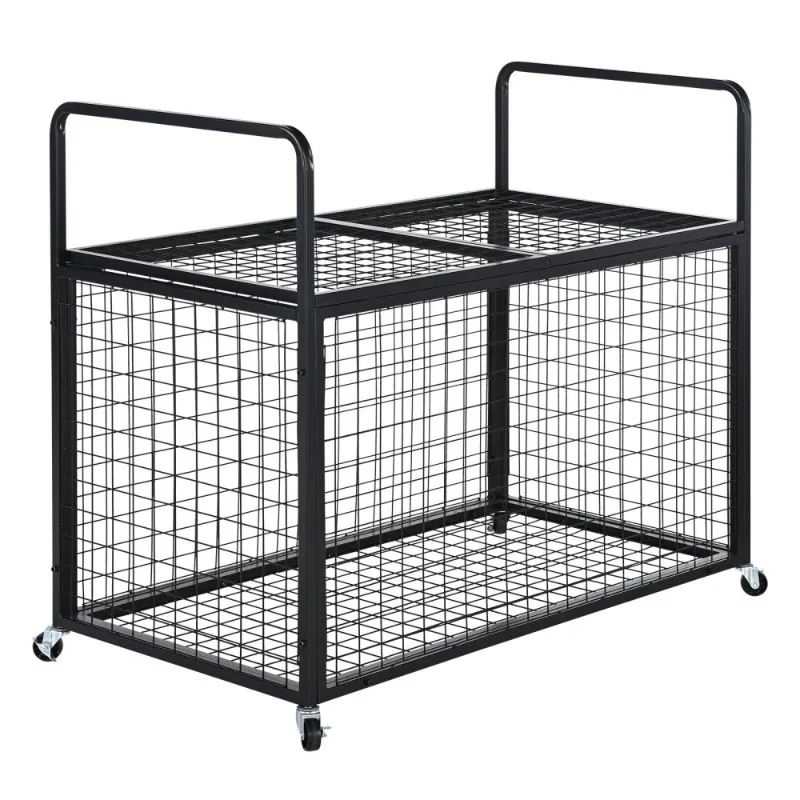 Steel Rolling Sports Equipment Organizer Lockable Ball Storage Cart  Double Lids Basketball Cage Easy To Maneuver
