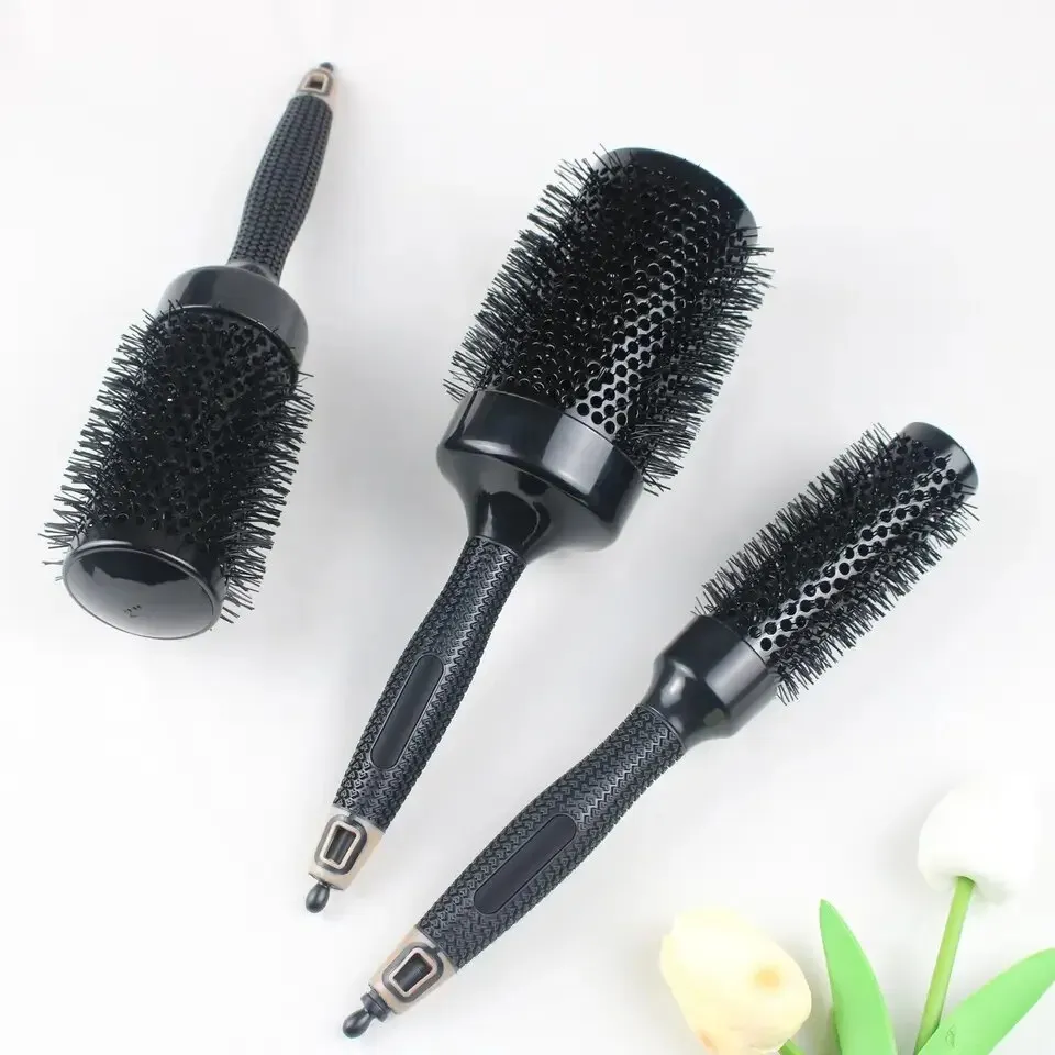 Black Cylinder Curly Hair Comb Ceramic Shape Nylon Tooth Roller Comb Hair Salon High Temperature Resistant Smooth Hair Big Wave 