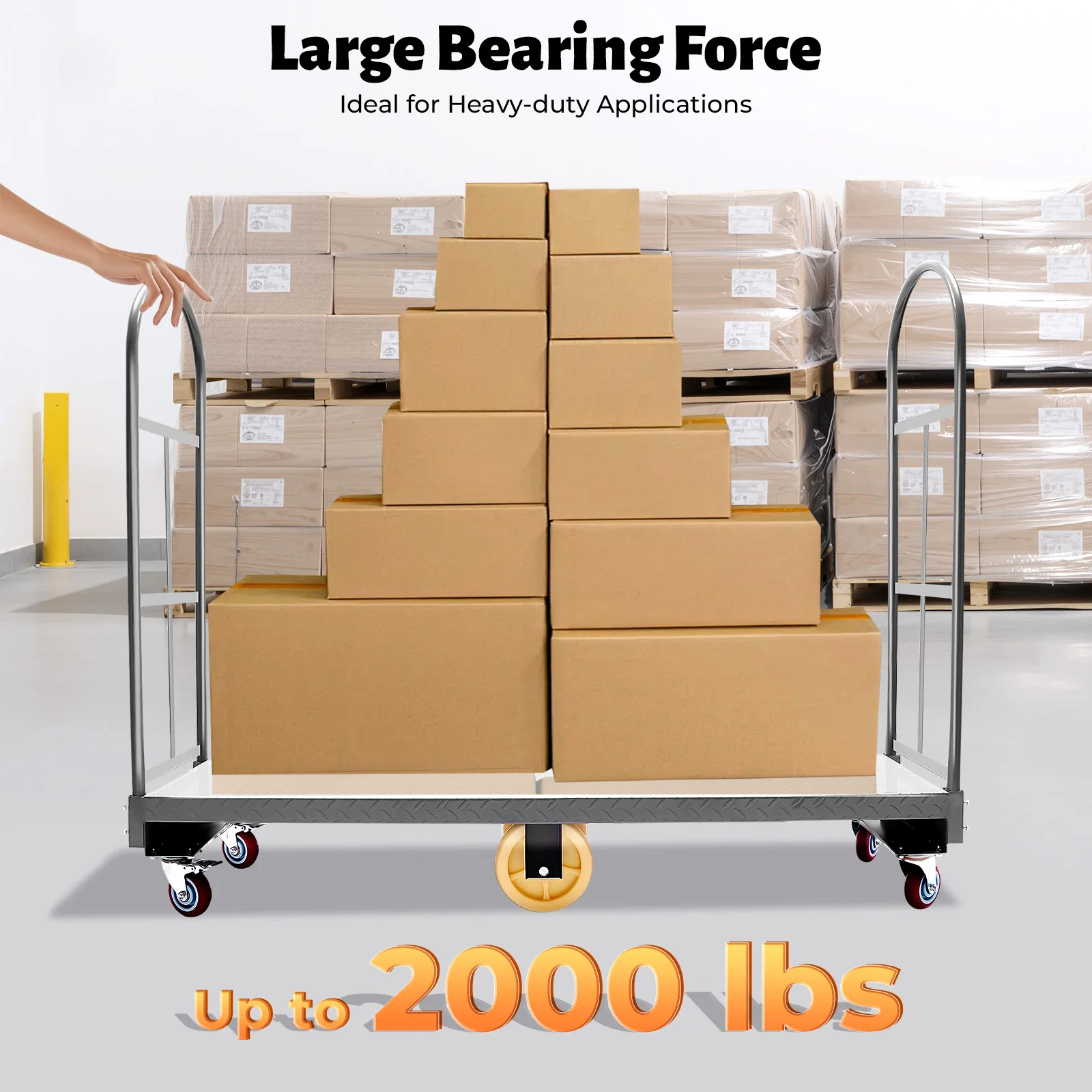 

64.6Lx15.7H U-Boat Steel Cart 2000lbs Capacity U-Boat Cart Steel with Removable Handles U-Boat Platform Truck Dolly