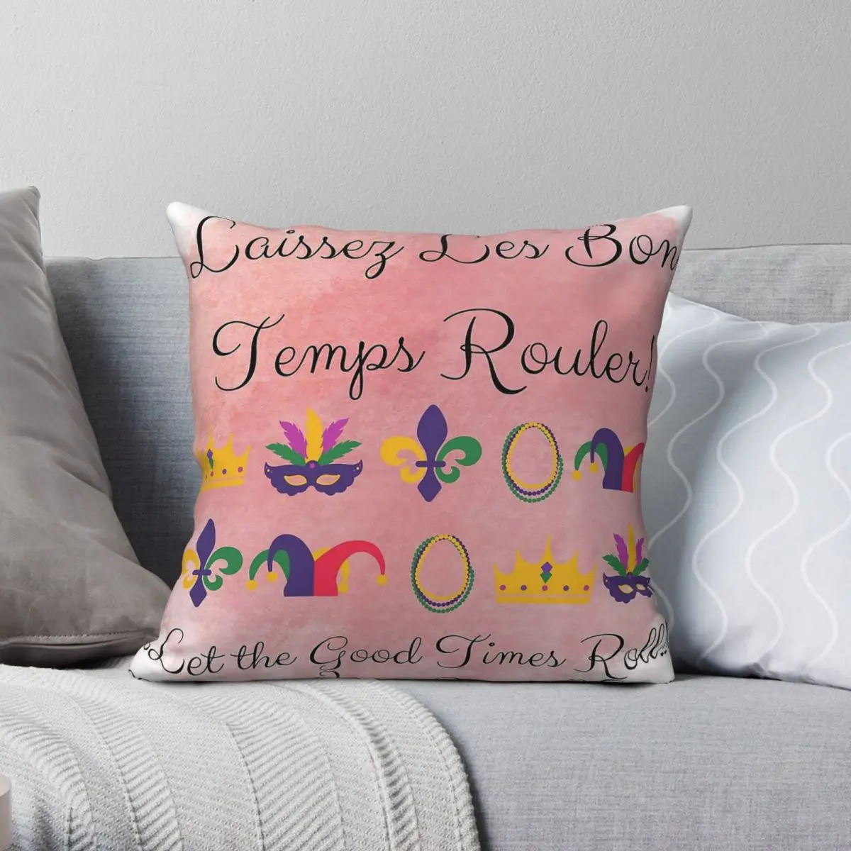 Let The Good Times Roll-funda de almohada cuadrada, poliéster, lino, patrón de terciopelo, decoración con cremallera, funda de almohada, funda de cojín para coche