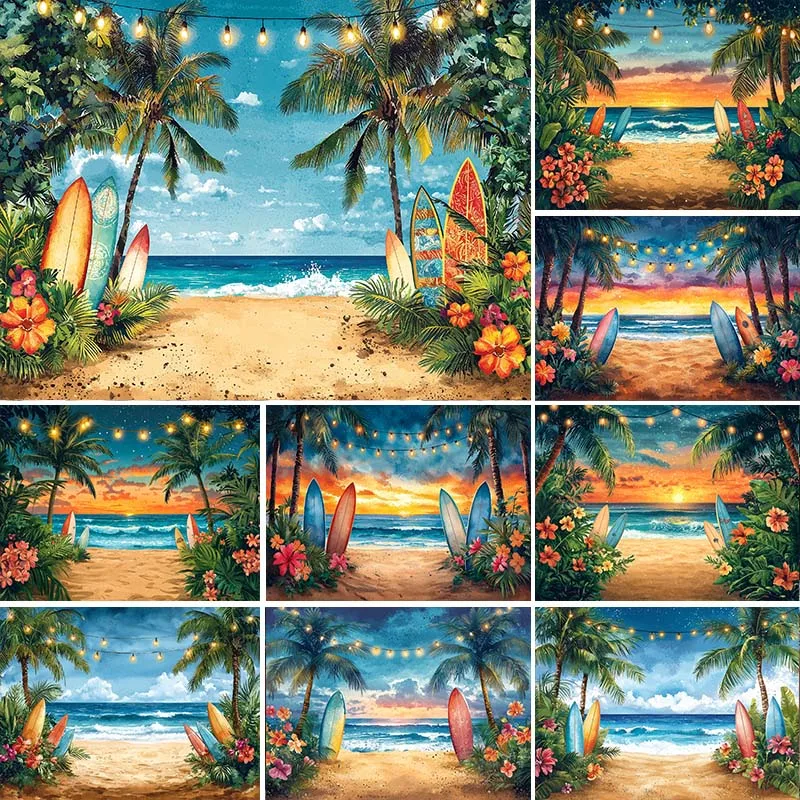 

LS Summer Beach Backdrop Seaside Hawaiian Party Decoration Child Kid Portrait Birthday Photo Background Photography Banner