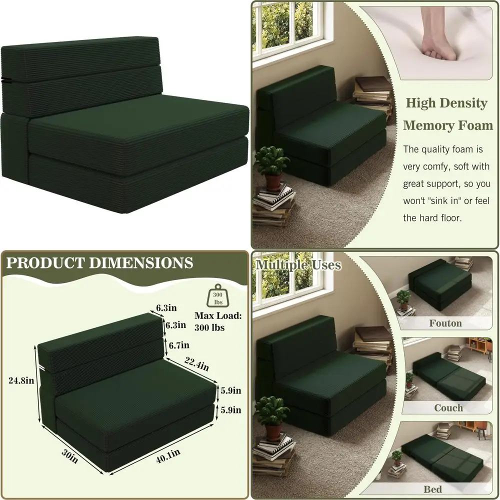 Convertible Memory Foam Sofa Bed, Foldable Couch Floor Mattress Futon with Back Support for Living Room Sleeper Chair