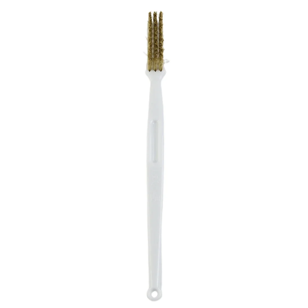 1Pc Brass Wire Clean Tooth Brush White Plastic Handle Copper Wire Nylon Industrial Carving Hand Rust Removal Tool