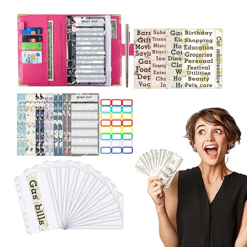 Planificador de presupuesto, sobres de efectivo y gastos, carpeta de ahorro de dinero con sobres de efectivo, carpeta A6, billetera para presupuestar dinero, organizador