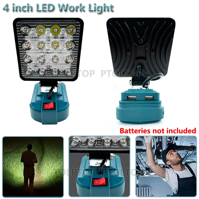 HOT For Makita 14.4V-18V Li-ion Battery 4 inch LED Work Light Outdoor Flashlight Lantern Portable Emergency Flood Lamp With USB