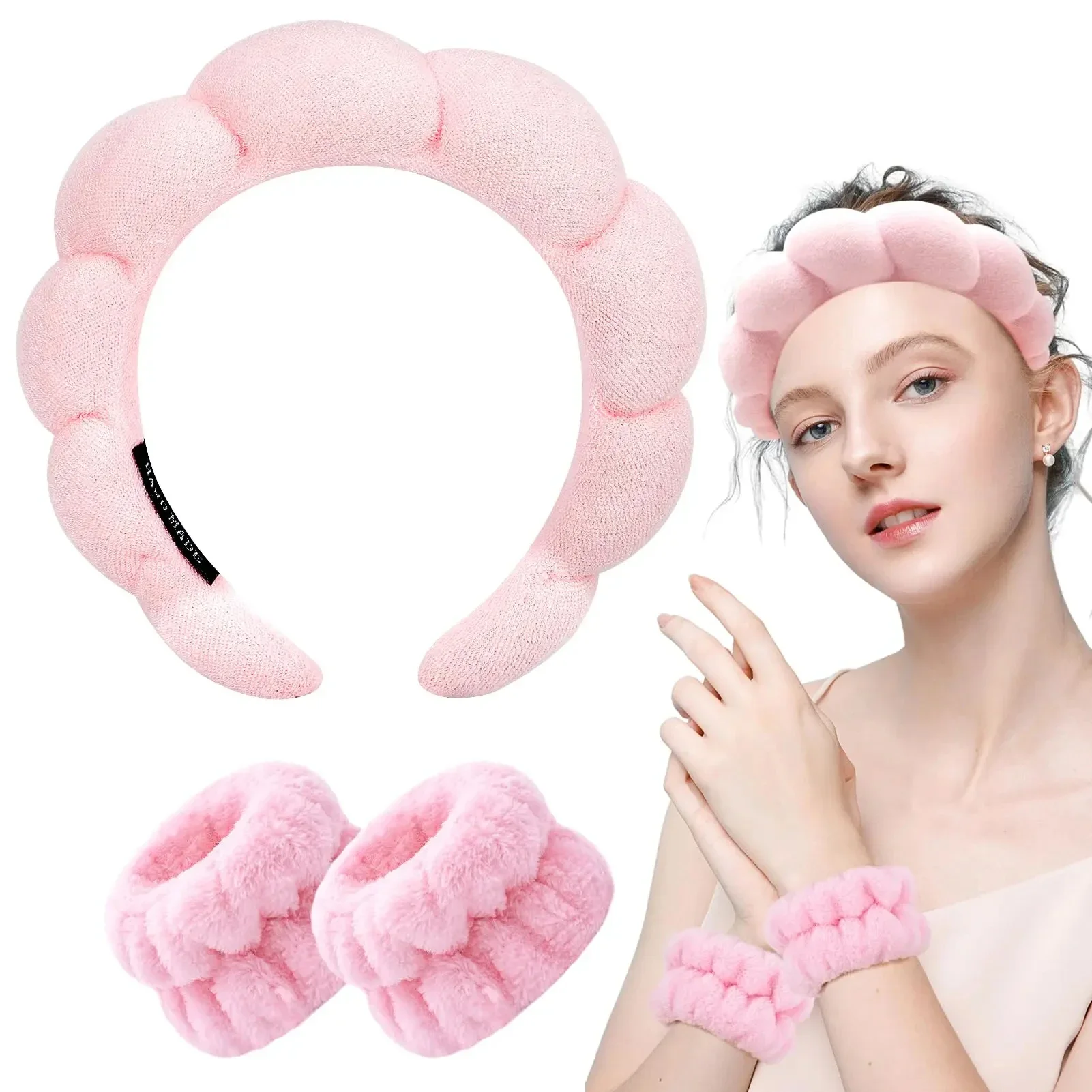 Headband for Washing Face Wristband Set Sponge Makeup Skincare Headband Wrist Towels