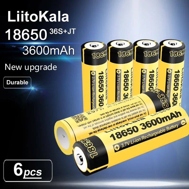 6PCS LiitoKala Lii-36S Pointed 18650 3.7V 10A Li-ion 3600mAh Lithium Battery For High Drain Devices.For Flashlight