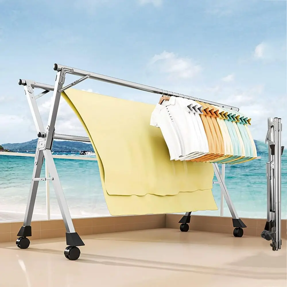 

Прочная складная сушилка для одежды, уличная и комнатная вешалка для одежды из нержавеющей стали, простая установка, длина 2,4 м