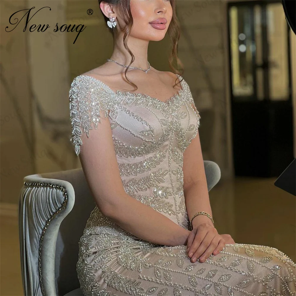 Sliver Beading Prom Dresses Cape Sleeves Formal Occasion Dress Elegant Dubai Crystals Evening Dress Party Night Gowns Robes 2024