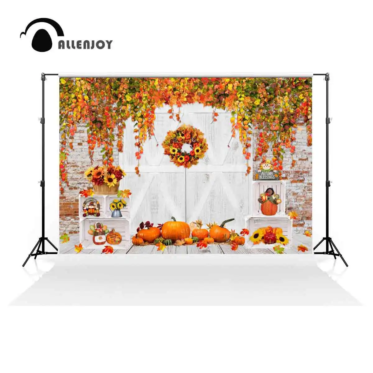 Allenjoy White Autumn Barn Door Photo Backdrop