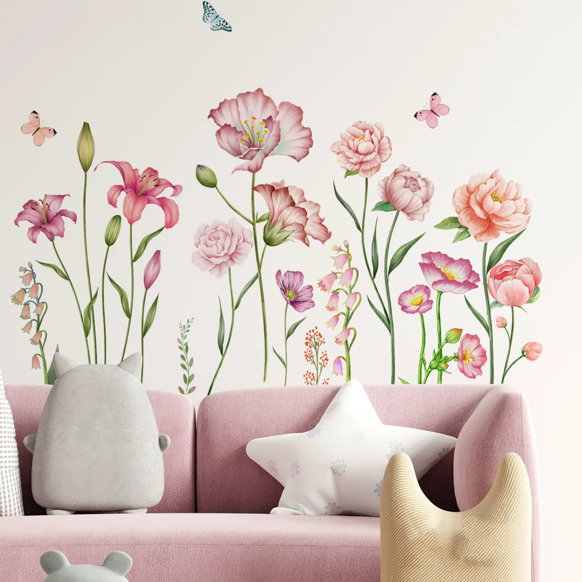 4pcs Creative Plant Flower Flower Background Sticker Living Room Bedroom Furniture Decoration Wallpapers Home Decor Ms8531