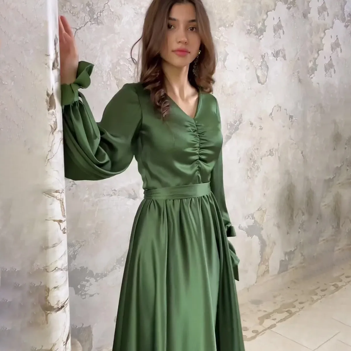 Long Dress Women Party Lace Up Vestidos Ramadan Arab Morocco Dubai Robe Abayas Kaftan Islam Eid Muslim Pleated Dresses Jalabiya