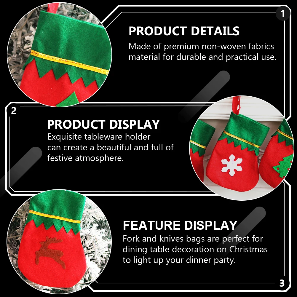 

8 Pcs Christmas Socks Knife and Fork Set Cutlery Holder Holiday Silverware Party Non-woven Fabric Tableware Bag Cartoon