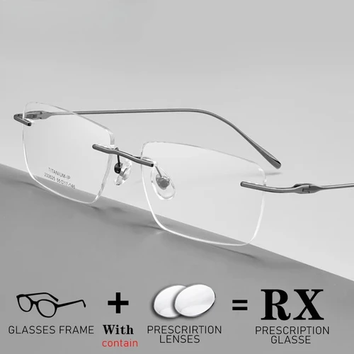 Imagen 2 del producto Nuevas gafas sin montura de titanio para hombre, gafas graduadas, lentes ópticos para miopía, hipermetropía, gafas de lectura personalizadas progresivas