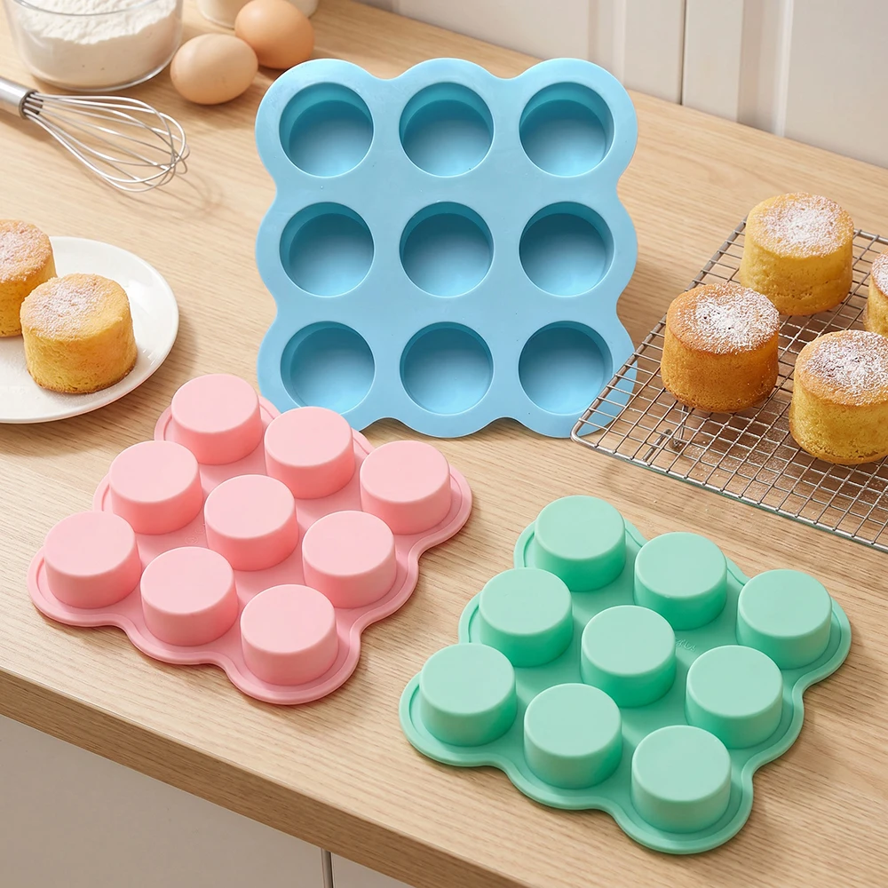 9-cavity cylindrical cake silicone mold, used for baking mousse cakes, 3D chocolate cream cakes, brownies, French sweet cakes