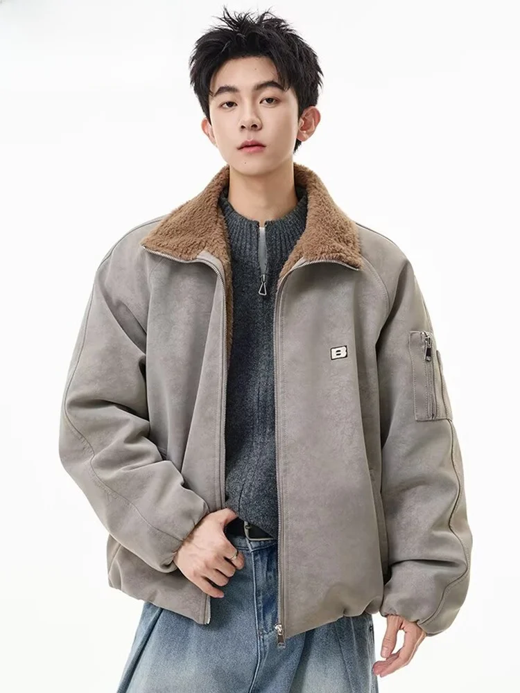 

Мужская зимняя куртка Wassup Happy из овечьего вельвета с флисовой подкладкой, воротником-стойкой, замшевая, для работы и повседневной носки, на молнии