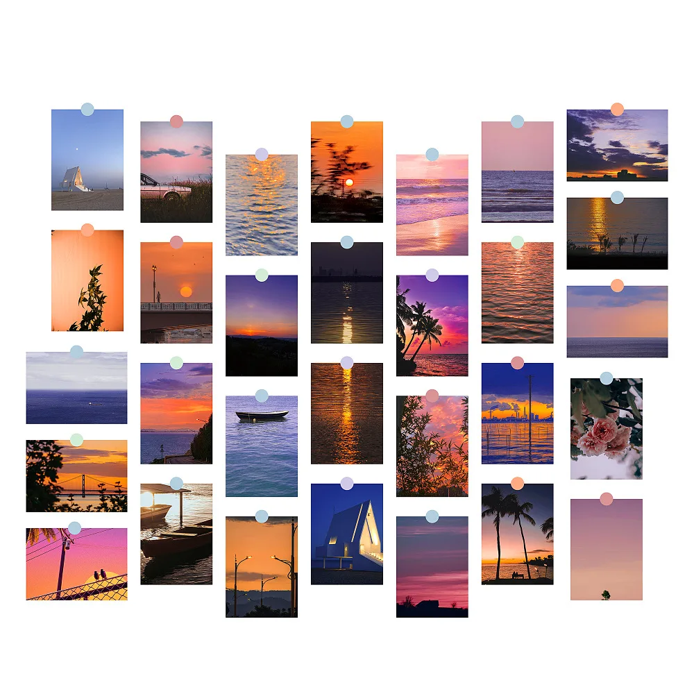 30 Pcs/Set Beautiful Sunset Glow Postcard INS Art Decorative Card Creative Background Wall Sticker Poster Greeting Cards