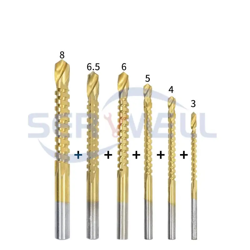 6 Chiếc/3/4/5/6/6.5/8Mm HSS Phủ Titan Thấy Bộ Mũi Khoan Xoắn Cắt Mặt Mộc Của Dụng Cụ WoodworkingReaming Khoan Khắc