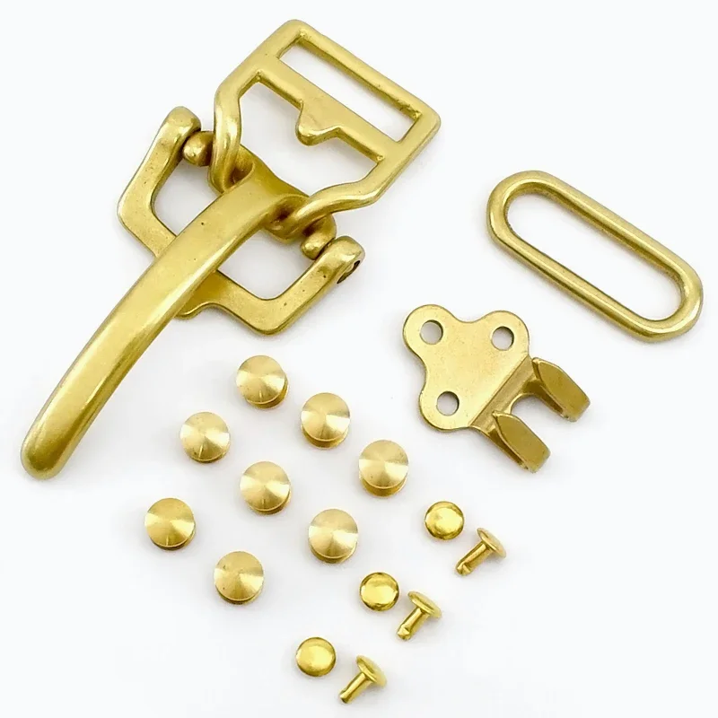 40mm Belt Buckle for Men Solid Brass Cavalry Waistband Buckles Rivet Screws Belts Clip Clasp Leather Band Head Hook Accessories