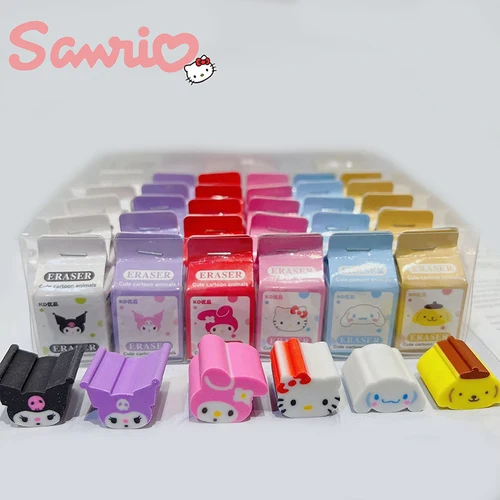 Sanrio-Borrador de lápiz de 36 piezas, Hello Kitty Melody, Kuromi Cinnamoroll, borradores de papelería para estudiantes, útiles escolares para niños, venta al por mayor