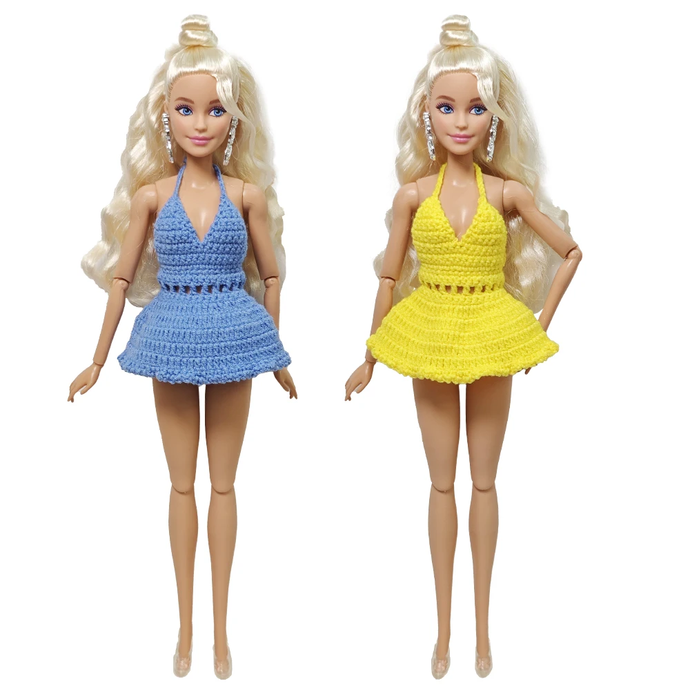 Abbigliamento per bambole 30 cm 1/6 Abito con collo appeso lavorato a maglia fatto a mano e gonna a sbuffo Accessori per l'uso quotidiano Vestiti per bambola Barbie