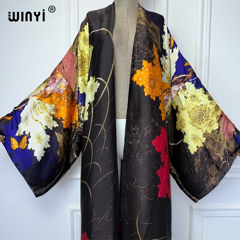 WINYI Kimono Summer Bohemia Print Long Sleeve Cardigan Female Blouse abaya cover up beach women boho maxi dress party kaftan