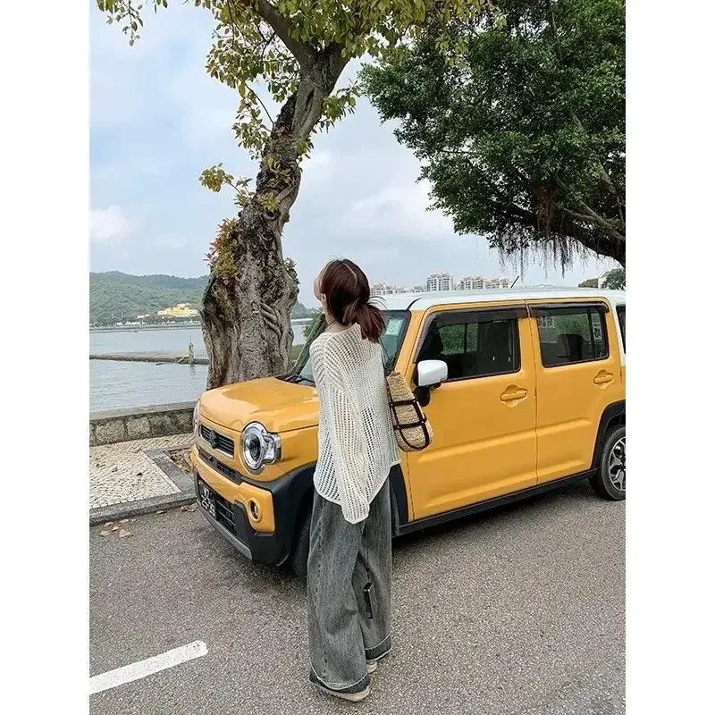 PTKPCC Female Personality Loose Casual Solid Pullovers Women Breathable Hollow Out Lazy Style Japanese Version Sweater Summer