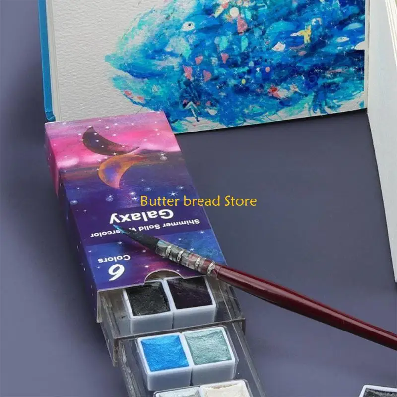 W89C Professional Glitter Watercolor Paint Pearlescent Colors Handheld Paints