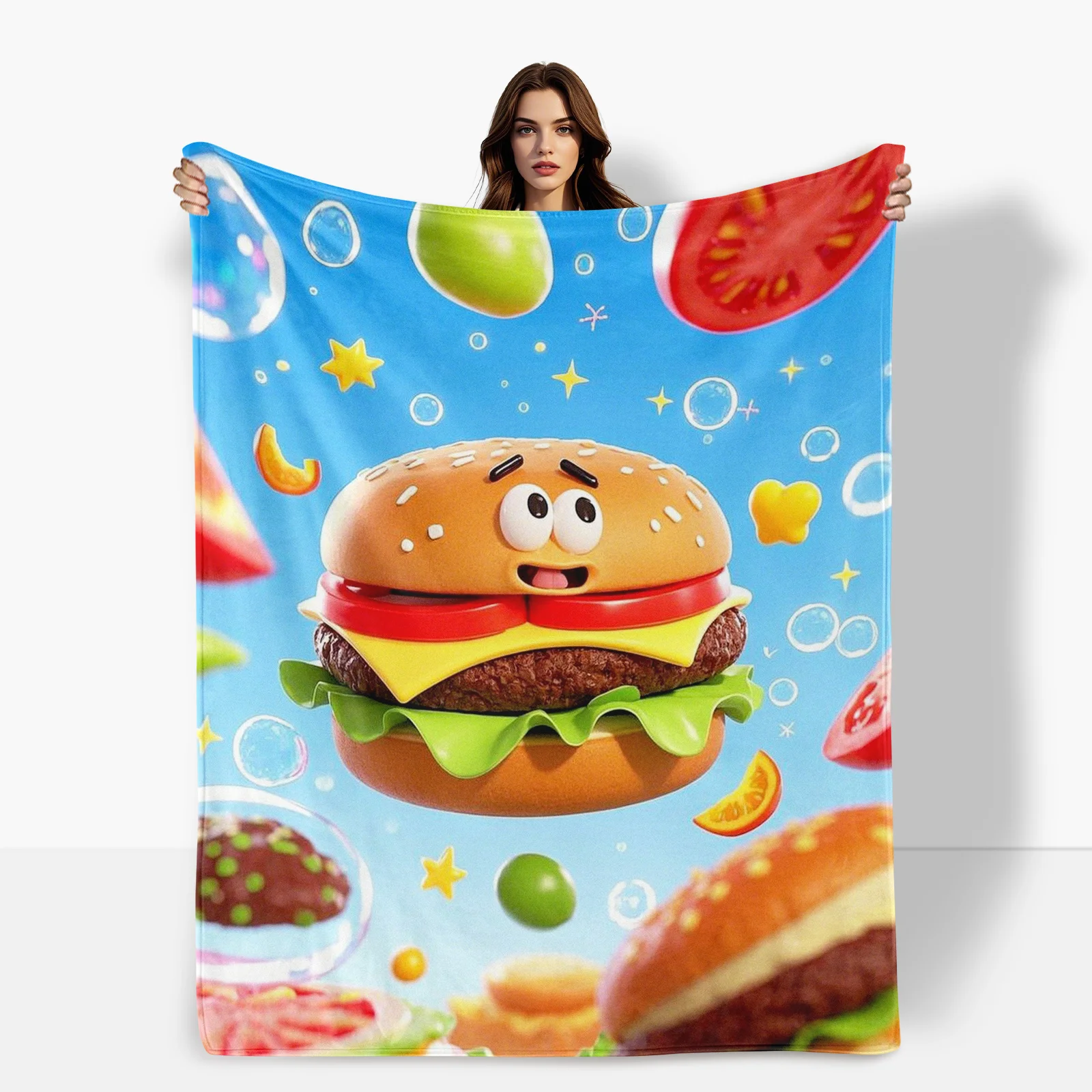 Hamburger Personified Tomato Bubble Blanket For Unique Home Decor And Cozy Comfort During Chilly Evenings Or Outdoor Gatherings