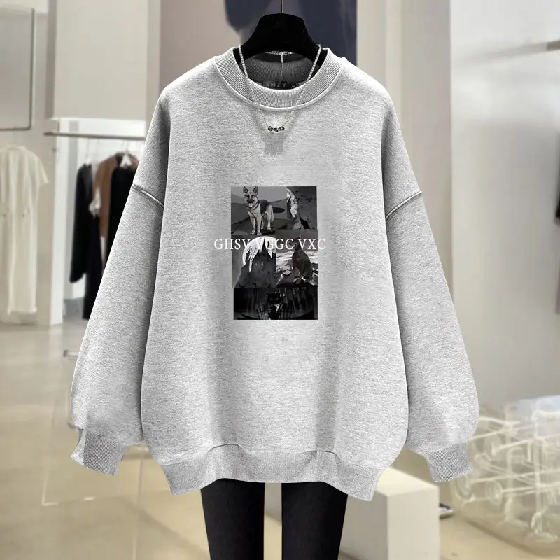 Women Clothing Y2K Vintage Cartoon Printed Sweatshirts Autumn Fashion Loose Casual Hoodies O-neck Long Sleeve Top Pullovers