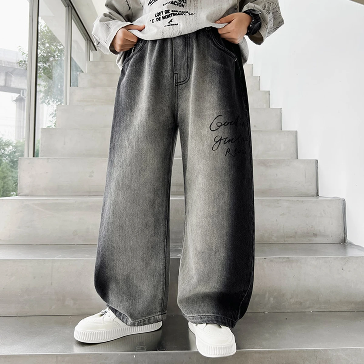 American Style Boys Jeans Spring Autumn New Style 2026 Kids Teen Long Pants Cotton Soft Treatment Pure Color Trendy Dad Jeans