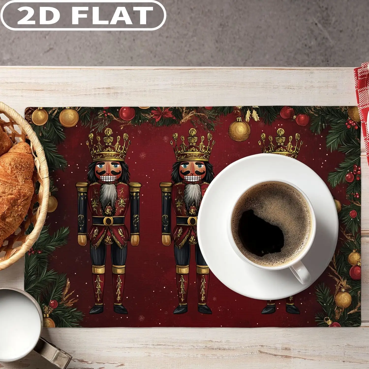 

4pcs a set Nutcracker Placemats, Red Christmas Table Mats with Festive Design, Washable Indoor Outdoor Decor Placemats 18x12Inch