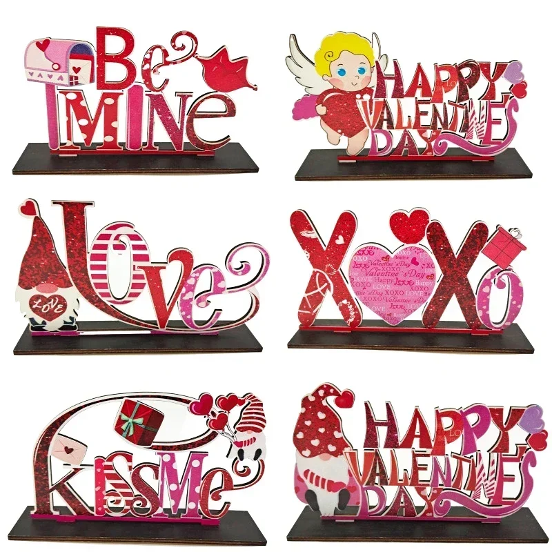 Valentines Day Wooden Crafts Decor Love Heart Kiss Cupid Be Mine Wedding Party Desktop Ornaments Happy Valentine Day Home Decor