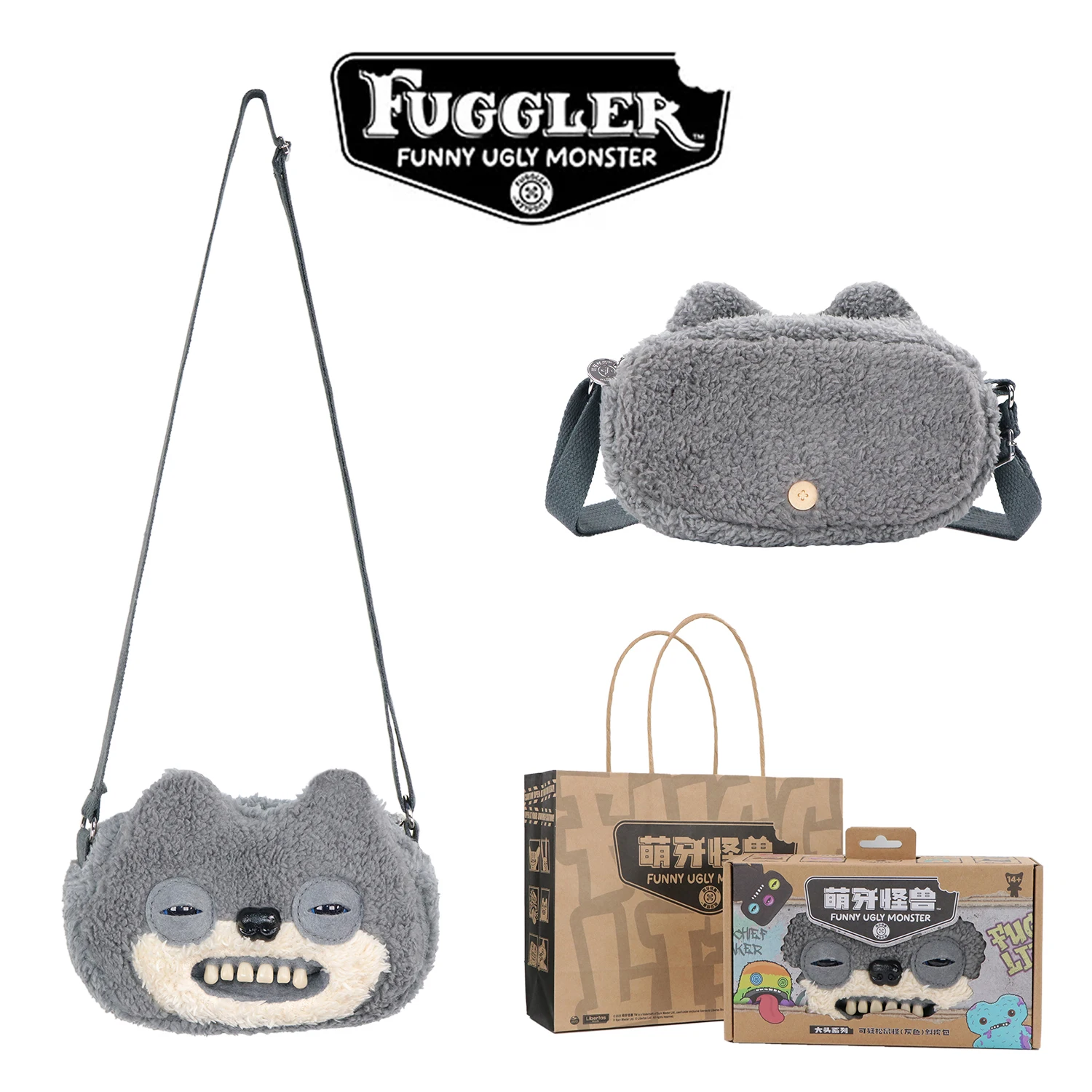 Fugglers Hässliches Zahnmonster Flauschige Umhängetaschen Niedliche Fugg Plüsch-Geldbörse Schulter-Rucksack Portemonnaie für Mädchen Jungen Cartoon-Tier 22CM