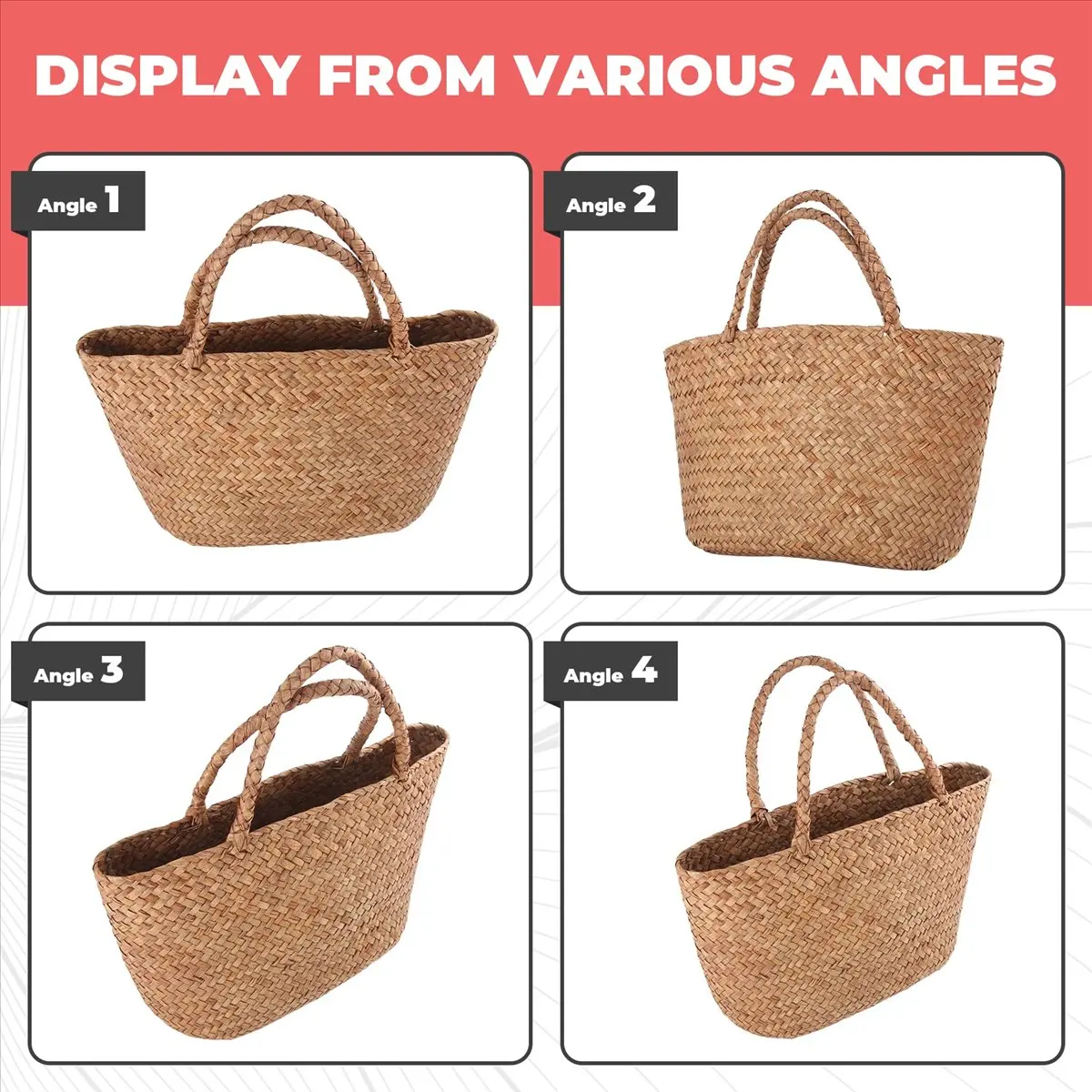 Tas Jerami Kasual ABQR, Tas Tote Anyaman Alami, Tas Tangan Wanita Rajut Untuk Taman, Tas Rotan Mini Anyaman Buatan Tangan