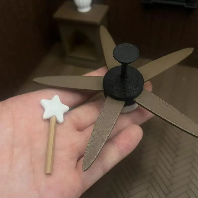 Miniature Ceiling Fan with LED Light 1/12, Vintage Working Metal Resin Dollhouse Model for Box Shadow Box Photography Props Gift view 4