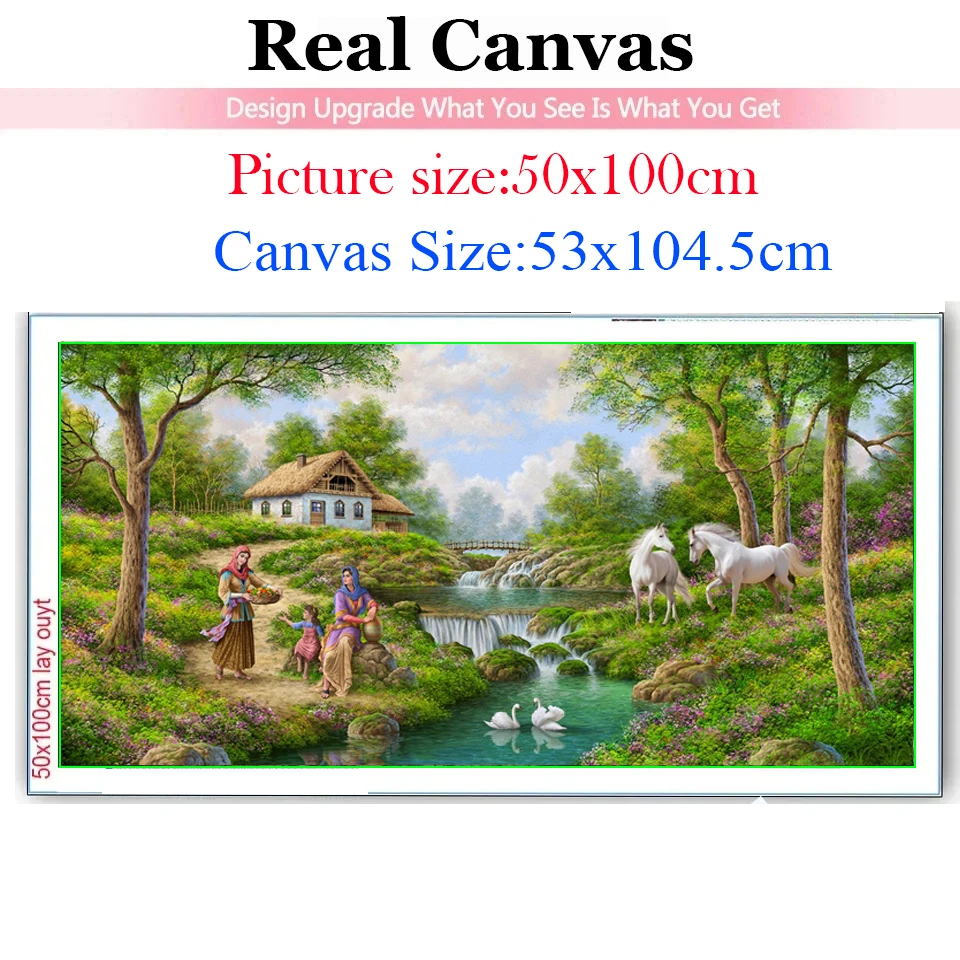 Russian Beauty Country Life Diamond Painting Full Square Round Diamond Embroidery Large Swan Stream Mosaic Manual Rhinestone