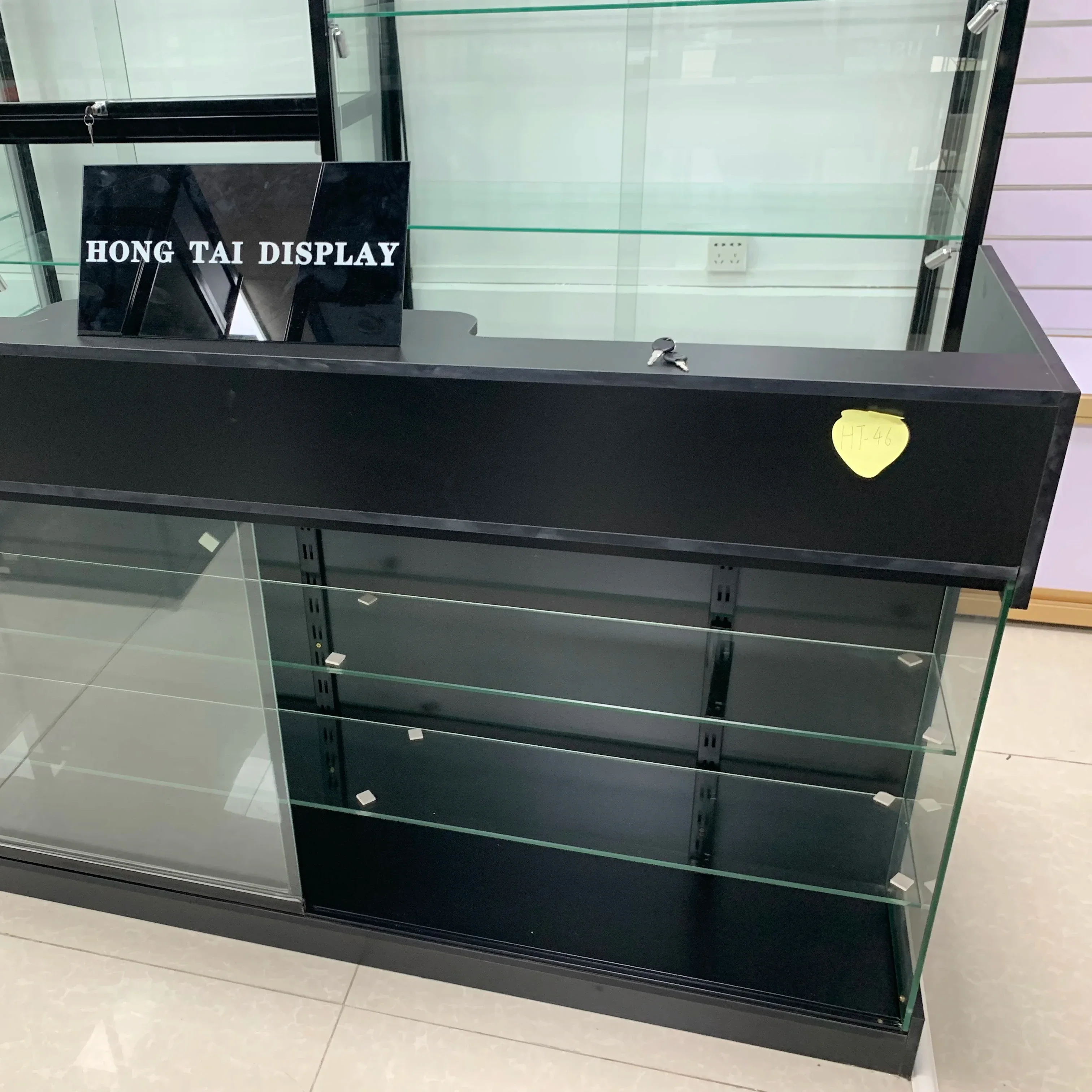 Black Tiered  LED Light Smoke Shop Store Fixture Display Showcase with Smoke Store Cashier Cabinet