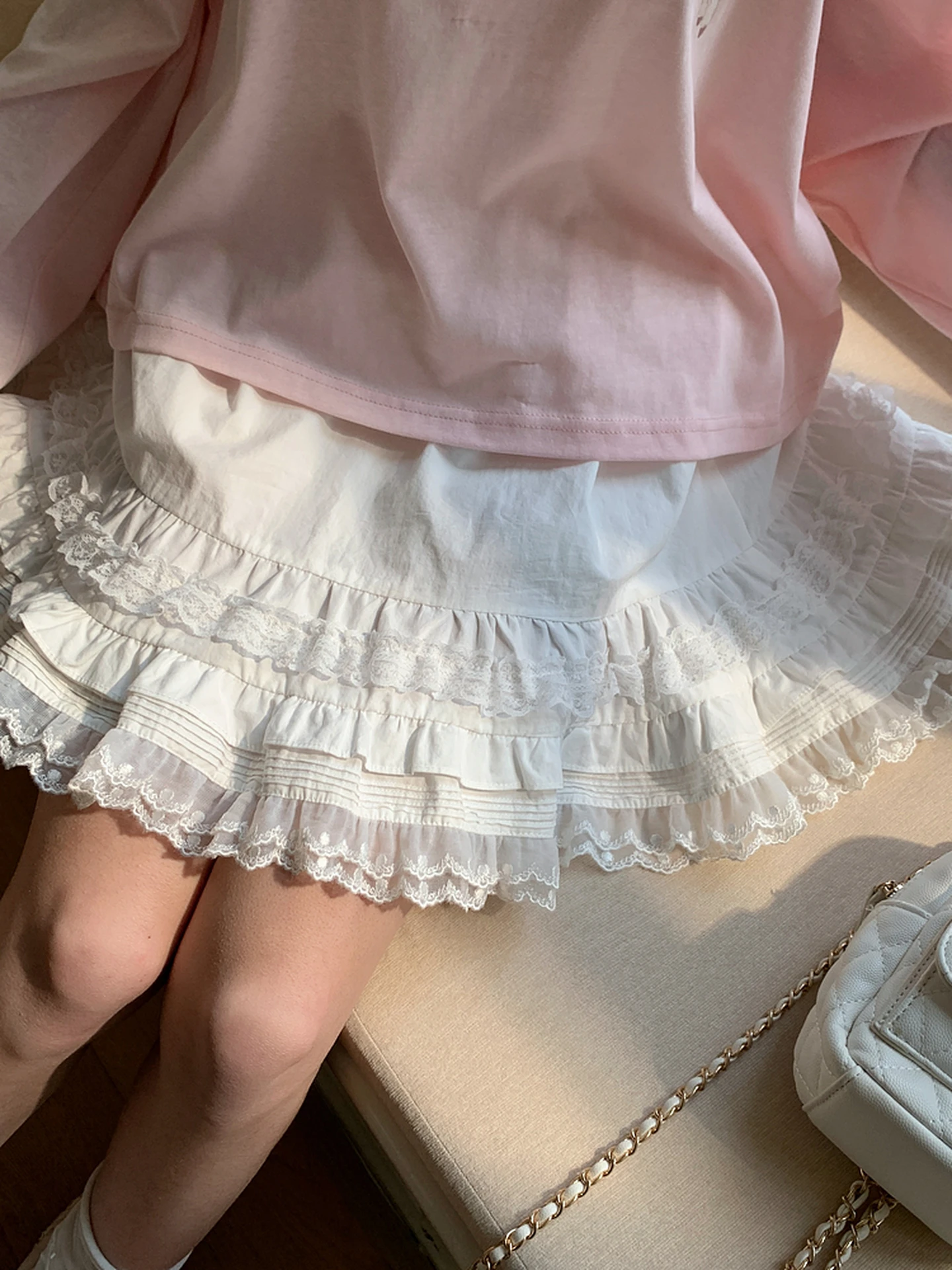 

Нежная многослойная юбка с кружевной отделкой и высокой талией, женская, из смесового хлопка, с эластичным поясом, А-силуэт, для повседневной носки, весна-лето