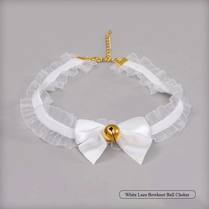 Lovely Lace Bowknot Bell Choker Fluffy Bow Tie with Bell Necklaces Kawaii Lolita Girl Sexy Neck Collar Cosplay Costume Accessory