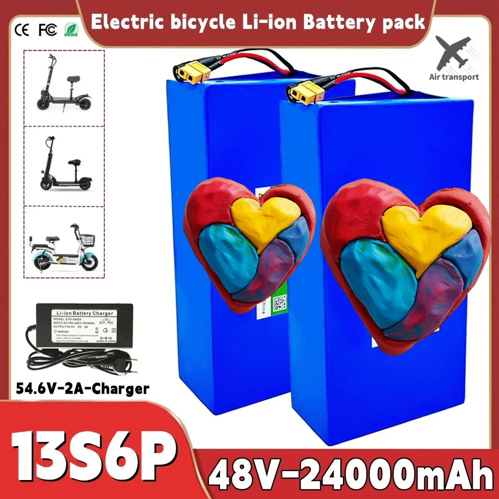 

48V 24Ah 2000W Panasonic 18650 13S6P li-ion battery pack, suitable for 54.6V bicycles+optional built-in BMS plug+54.6V Charger