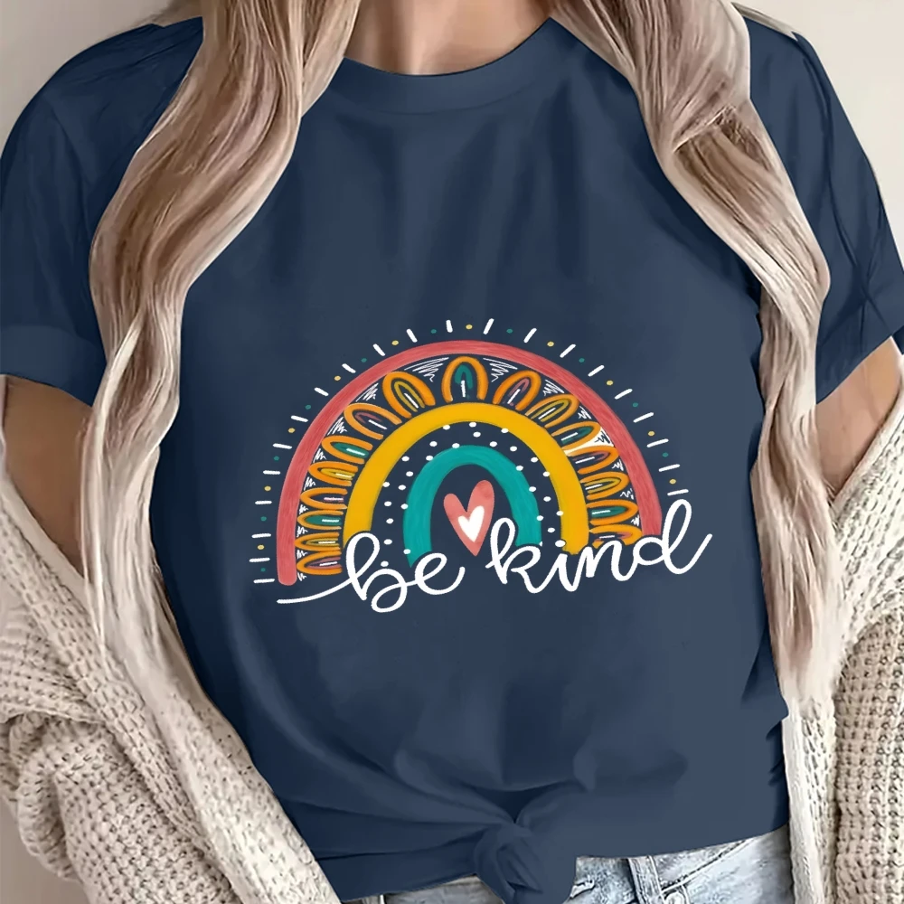 

Be Kind Rainbow Graphic Tee For Summer Spring Vintage Y2K Style Tee Women Girls Retro Cotton Comfort Color Shirt