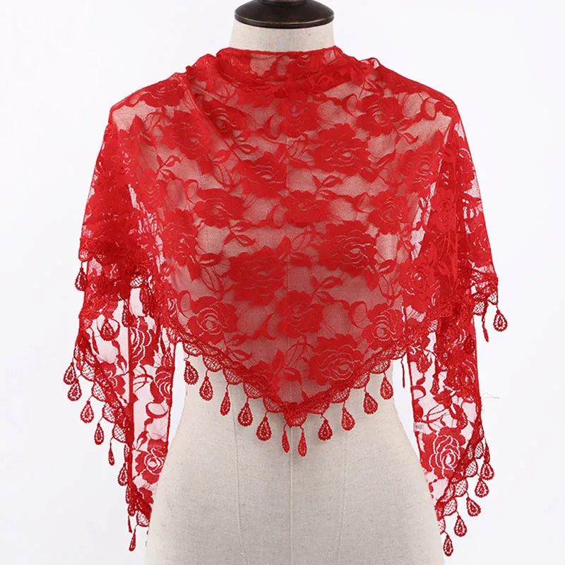 Women Lace Triangle Scarf for Church Embroidered Scarf Tassel Church Shawl Pendant Spanish Lace Mantilla Veil Head Cover