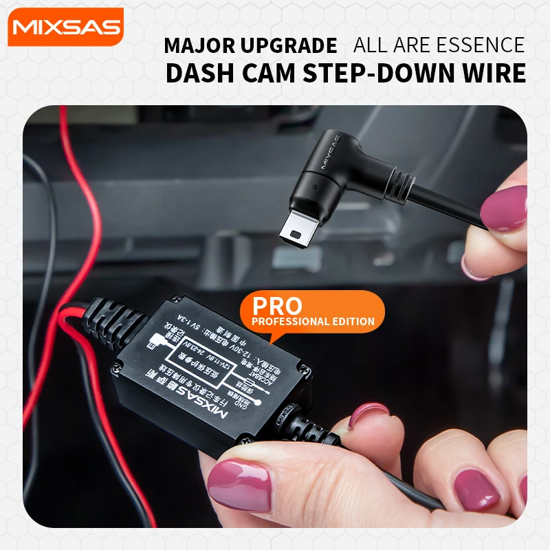 MIXSAS Car Step-Down Line Driving Recorder 3.5M USB Charger Cable Kit 12-30V to 5V 1-3A Low Voltage Auto Dash Cam Buck Line