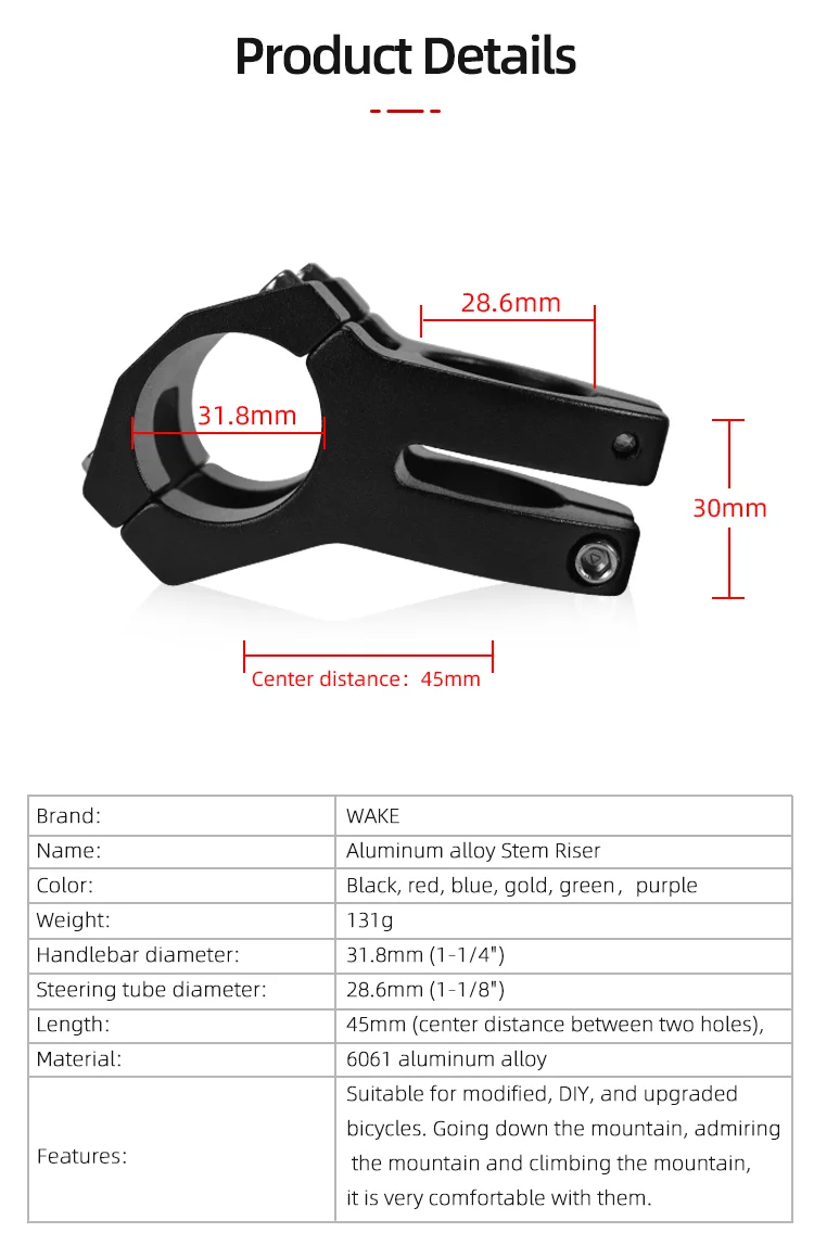 Wake fahrrad zubehör Mountain Rennrad Fahrrad Vorbau Lenker kurze Downhill Vorbau 31,8mm Aluminium legierung ultraleicht für MTB BMX Radfahren – Detail 4