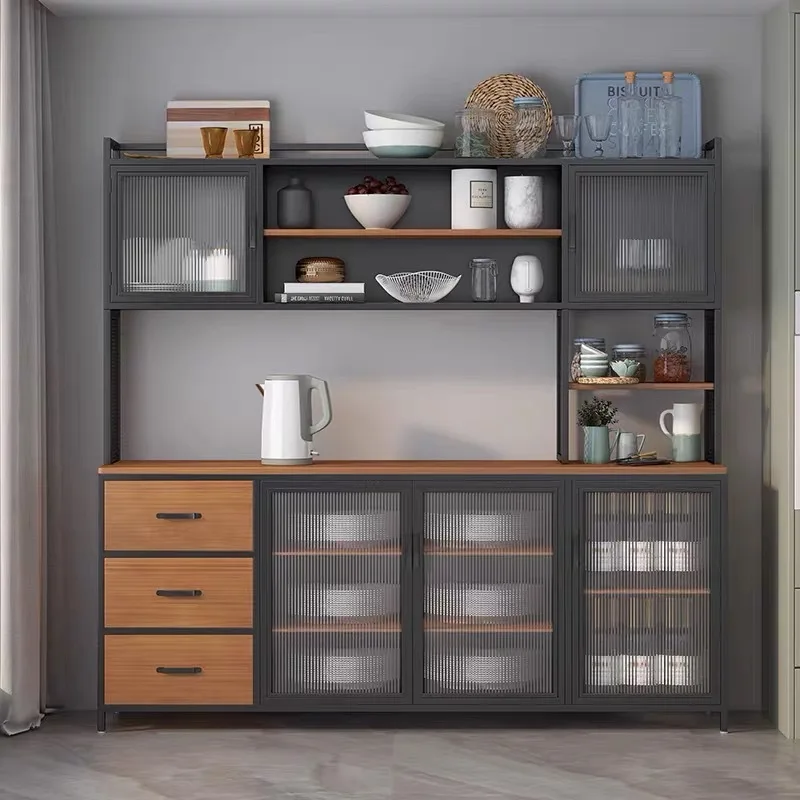 

Office coffee machine, storage table integrated against the wall to store tea cabinet, home kitchen wrought iron dining
