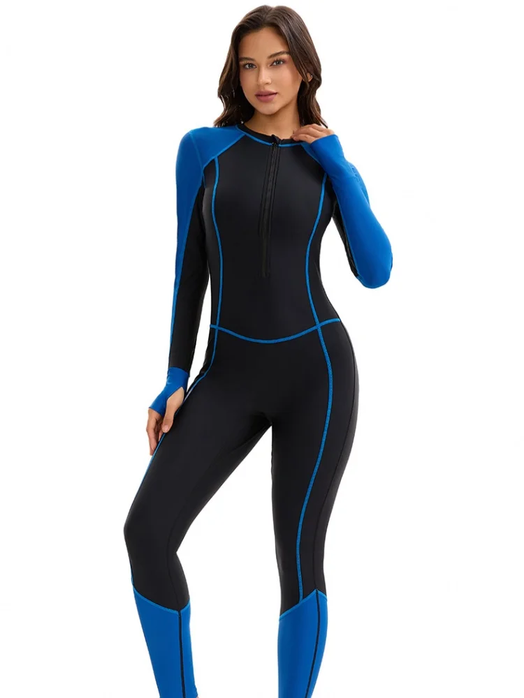 : Women Full Body Rash Guard Swimsuit Front Zip Long Sleeve Long Leg Wetsuit Bathing Suit for Surfing Diving Swimming Beach Pool